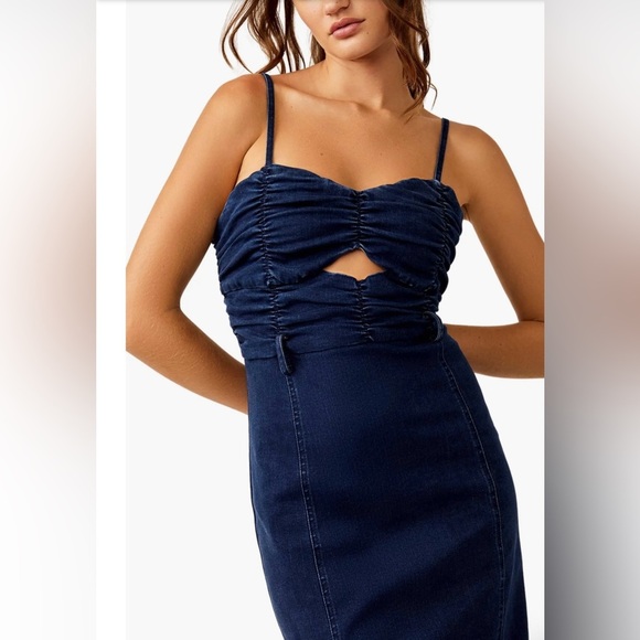 Free People Serenity Ruched Denim Midi Dress - Picture 3 of 10